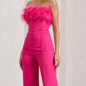 Staples HOT Pink Feather Wide-leg Jumpsuit